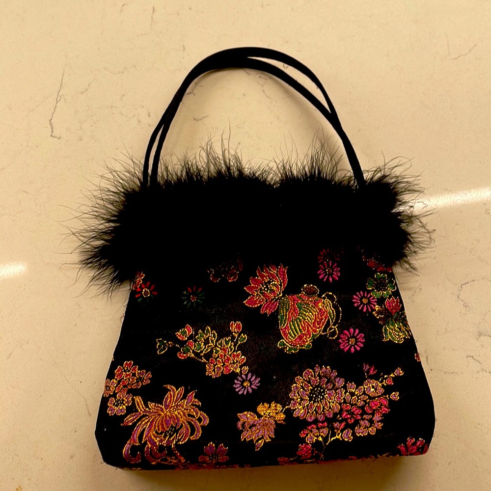 Mini metallic and satin with feathers